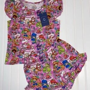 Strawberry Shortcake-PiNK-Bamboo flutter sleeve top & matching ruffle shorts-4T